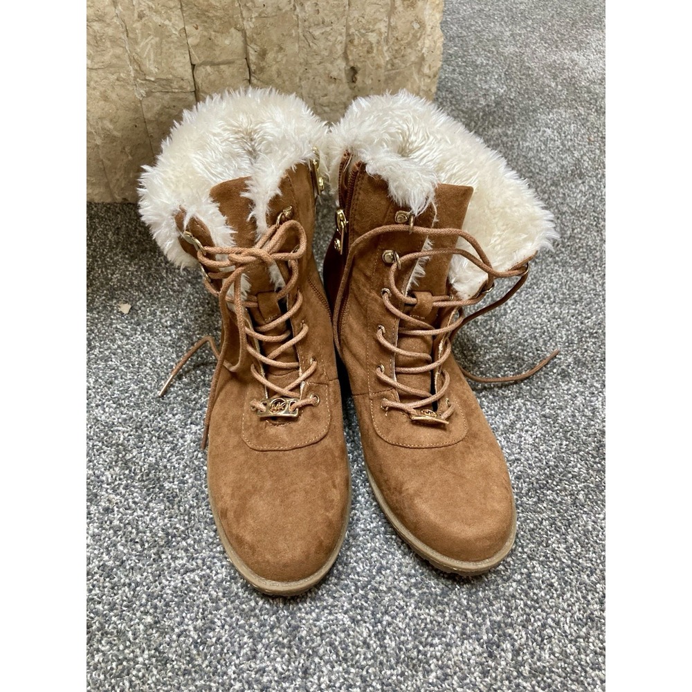 Michael Kors Myra Wendee Chestnut Brown Suede Faux Fur Ankle Boots Booties Sz 5